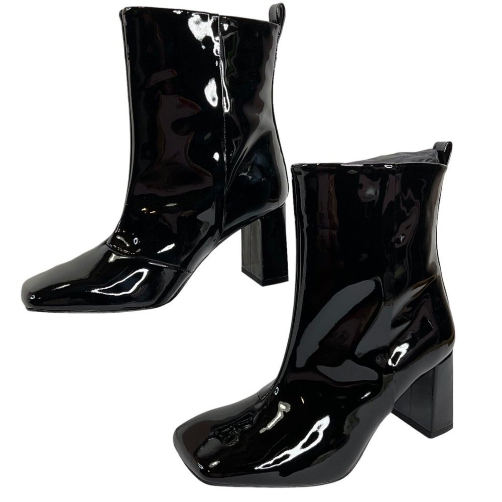 Good American Shoes Booties Womens Sz 5.5 Black Patent Block Heel $329 Nwb - Picture 2 of 12